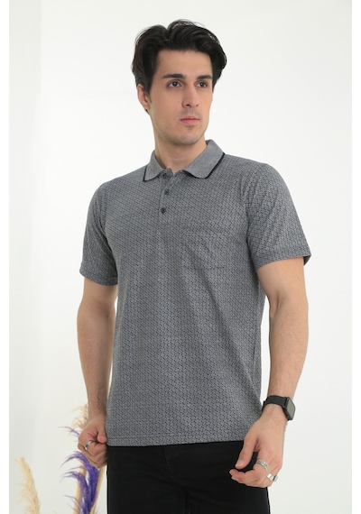 POLO YAKA BABA ERKEK DESENLİ TİŞÖRT GRİ Gri
