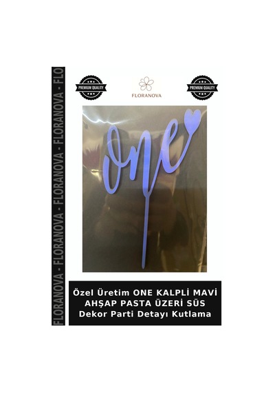 Özel Üretim One Kalpli Mavi Ahşap Pasta Üzeri Süs Dekor Parti Detayı Kutlama