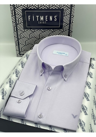 Slim Fit Uzun Kol Pamuklu Hediye Kutulu Kolay Ütülenebilir Erkek Gömlek Fs-002225 - Lila-2665