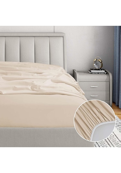 Soley Jersey %100 Pamuk Çift Kişilik 140 X 200 Lastikli Çarşaf Bej