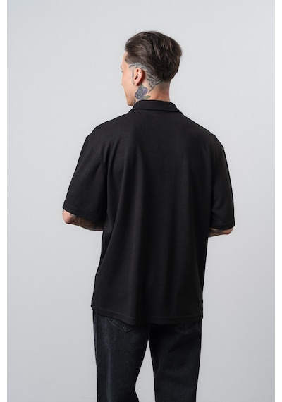 Respire Erkek Senor Yazılı Polo Yaka Regular Fit T-shirt Siyah
