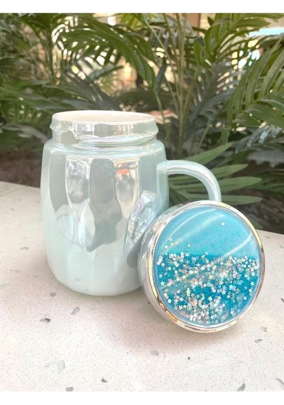 Kapağı Sulu Kupa Mug Mavi