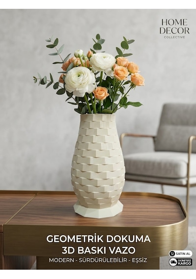 3d Fildişi Vazo Geometrik Özel Baskı