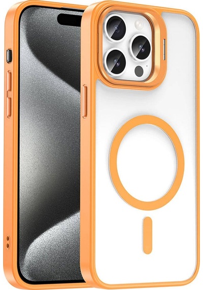 Apple Uyumlu iPhone 15 Pro Max Kılıf Magsafe Şarj Özellikli Standlı Magsafe Klon Lensli Kapak