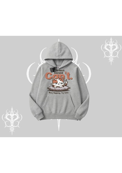 Startmore Kedi Baskılı Cant Busy Napping Y2k Kapşonlu Sweatshirt Gri