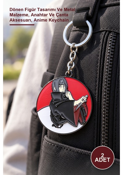 2 Adet Metal Dönen Anime Figür Anahtarlık Dönen Figür Tasarımı Ve Metal Malzeme, Anahtar Ve Çanta Aksesuarı, Anime Keychain