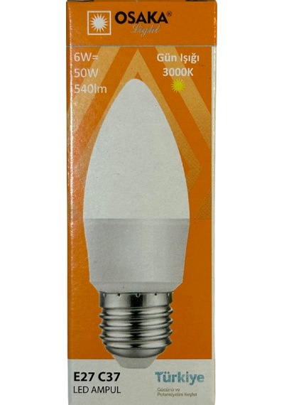 Osaka 6w 50w 3000k Sarı Işık E27 Duylu Led Ampul 8 Adet
