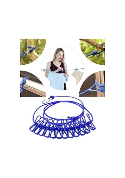 Tineke 12 Mandallı Taşınabilir Elastik Çamaşır İpi 185-380 Cm Ayarlanabilir Kamp, Seyahat Ve Balkon İçin Diğer
