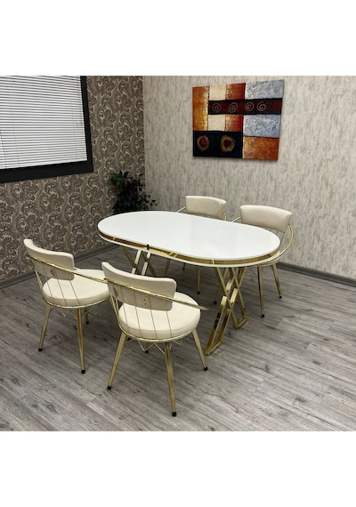 Selenit Mutfak Yemek Masası Takımı- 4 Kişilik Mutfak Masa Sandalye Takımı- Mutfak Masası Takımı Düz Beyaz Gold Selenit Mutfak Yemek Masası Takımı- 4 Kişilik Mutfak Masa Sandalye Takımı- Mutfak Masası Takımı Düz Beyaz Gold