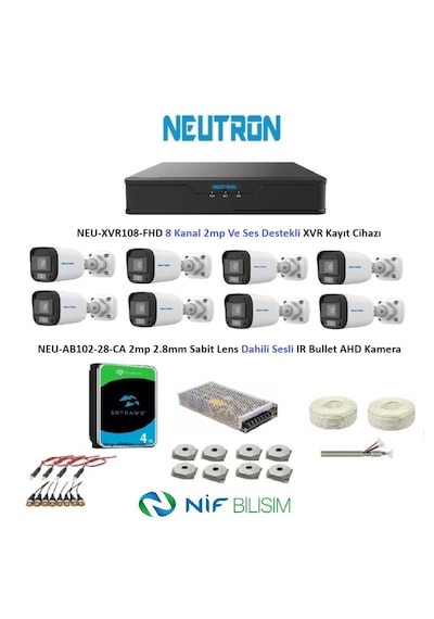 Neutron 2mp 8 Kameralı Sesli Dış Ortam Ahd Full Kamera Seti 4tb