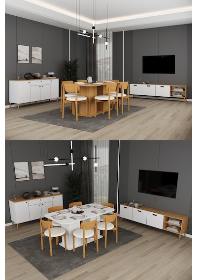Lüks Yemek Odası Takımı 3 Parça %100 Mdf Konsol Yemek Masası Tv Ünitesi Yt01 Beyaz - Karına Lüks Yemek Odası Takımı 3 Parça %100 Mdf Konsol Yemek Masası Tv Ünitesi Yt01 Beyaz - Karına