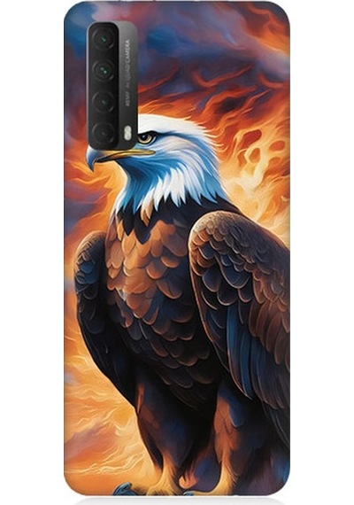 Huawei P Smart 2021 Uyumlu Siyah Beyaz Kartal Desenli Silikon Kılıf