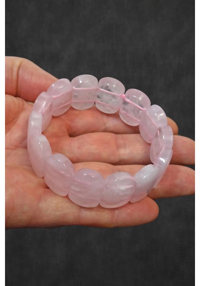 Geniş Taşlı Doğal Pembe Kuvars Bileklik 341-2 Açık Pembe