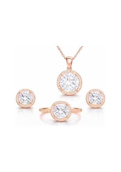 Gümüş Rose Yuvarlak Montür Tek Taş Set