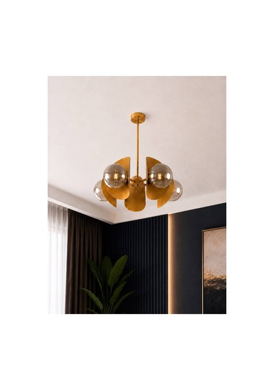 Noven 5'li Eskitme Metal Füme Cam Küre Avize Modern Salon Sarkıt Aydınlatma Yemek Masası Aydınlatma E27 Duy Uyumlu