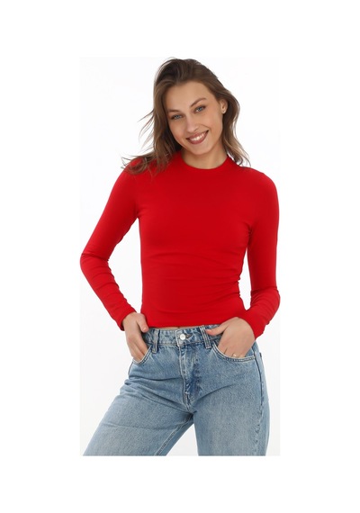 Penyebizden Likralı Pamuk Crop Tişört- Slim Fit-kırmızı