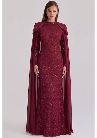 Olcay Pelerin Detaylı Kordone Dantel Exclusive Büyük Beden Tesettür Abiye Elbise Bordo 1096 Olcay Pelerin Detaylı Kordone Dantel Exclusive Büyük Beden Tesettür Abiye Elbise Bordo 1096