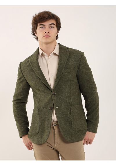 Dufy Haki Erkek Slim Fit Mono Yaka Ceket - 96580 Haki