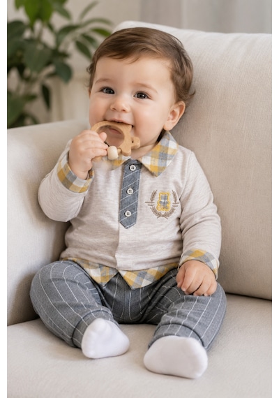 Babyhola Erkek Bebek Çocuk Takım Pamuklu 14028 Kahverengi