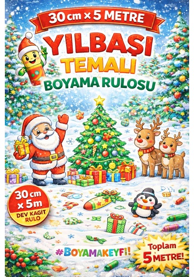 Çocuklar Için Yılbaşı Temalı Boyama Rulosu 30 Cm X 5 M Eğlenceli Aktivite Kağıdı
