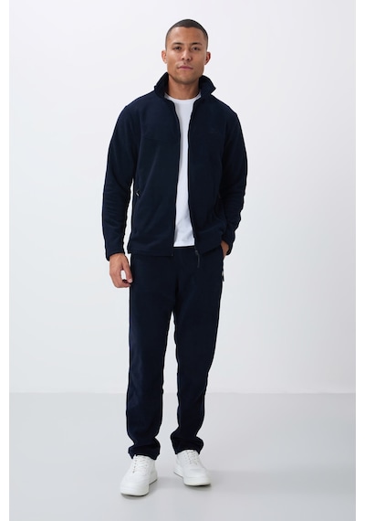 Tommy Life Lacivert Dik Yaka Basic Fermuar Cepli Standart Kalıp Erkek Polar Eşofman Takımı - 85193 Lacivert