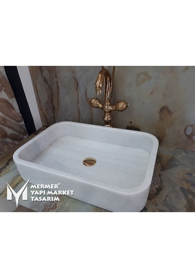 Grili Beyaz Mermer Oval Köşe Dikdörtgen Lavabo