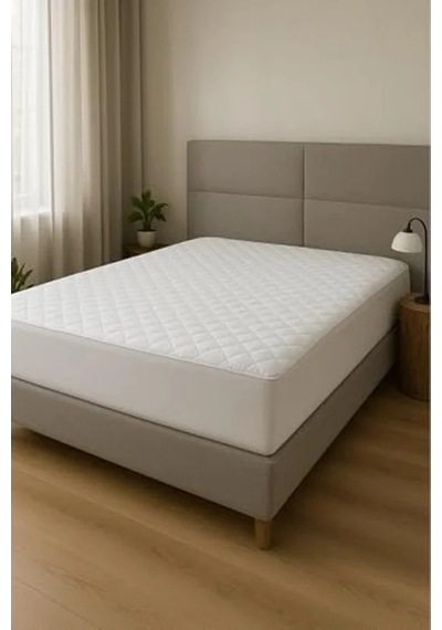 Pamuklu Kapitone Fitted Yatak Alezi, Beyaz 120 X 200 Cm Açık Gri