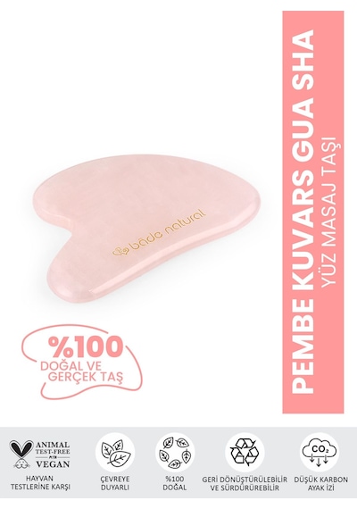 Bade Natural Pembe Kuvars Gua Sha %100 Doğal Ve Gerçek Yüz Masaj Taşı