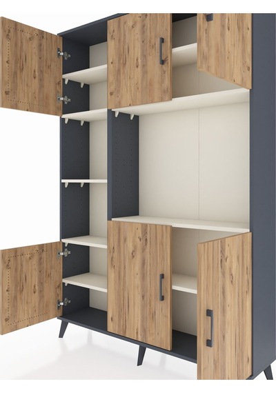 Arges Dolap 9 Raflı 6 Kapaklı 132x30x195 Antrasit-çam/aytaşı Antrasit