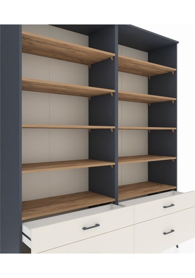 Hyperion Gardrop 10 Raflı 4 Çekmeceli 4 Kapaklı 176x44x221 Antrasit-çam/aytaşı Beyaz Hyperion Gardrop 10 Raflı 4 Çekmeceli 4 Kapaklı 176x44x221 Antrasit-çam/aytaşı Beyaz