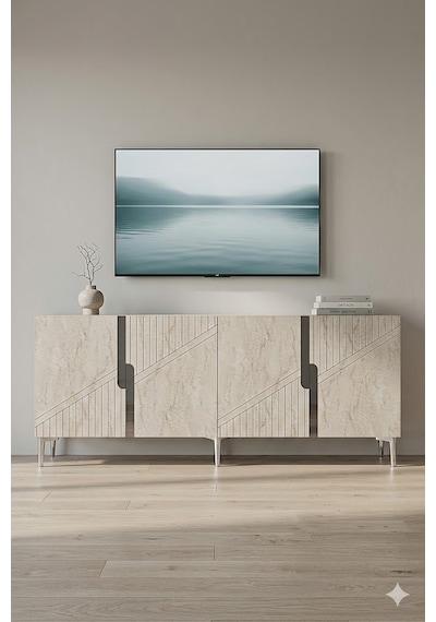 Ka1528bts Evva Konsol Ve Tv Sehpası Beyaz-traverten-silver 150cm