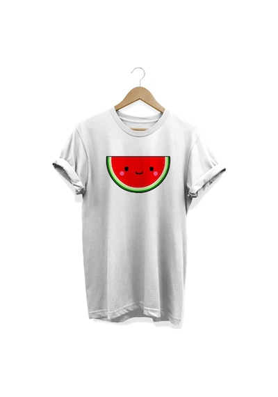 Gülen Karpuz Baskılı Beyaz T-shirt Beyaz