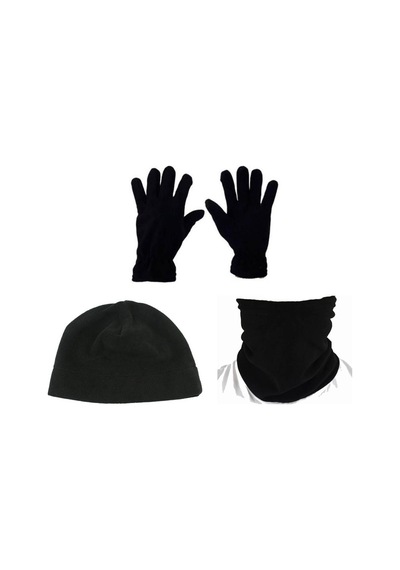 Siyah Polar Bere Boyunluk Eldiven 3'Lü Set
