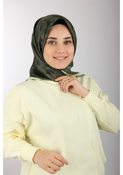 AKER Koyu Somon Ipek Tivil Eşarp 7208713-991 - 90x90 / Haki Haki