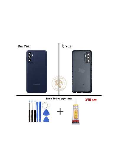 Samsung Galaxy M13 4g Lacivert Renk Arka Kapak + Tamir Seti + B7000 Yapıştırıcı Arka Cam Batarya Kapağı Pil Kapağı Lazer Kesim Back Cover Galaxy M13 Uyumlu