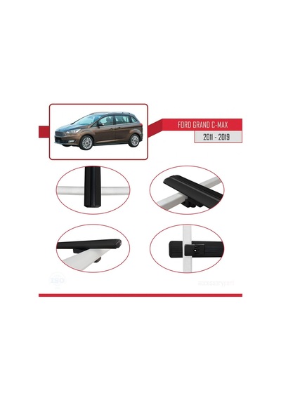 Ford Grand C-max 2011-2019 Arası İle Uyumlu Basic Model Ara Atkı Tavan Barı Siyah 3 Adet