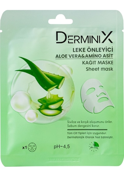 Derminix Aloe Vera & Amino Asit İçerikli Leke Önleyici Kağıt Yüz Maskesi