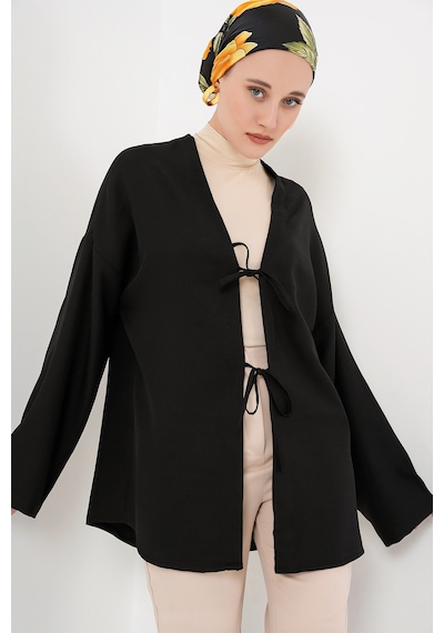 Bigdart Keten Tesettür Kimono 5968 - Siyah