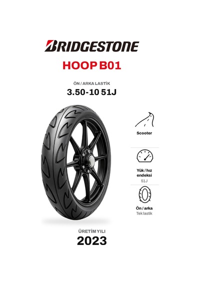 Bridgestone Hoop B01 3.50-10 51j Ön/arka Motosiklet Lastiği
