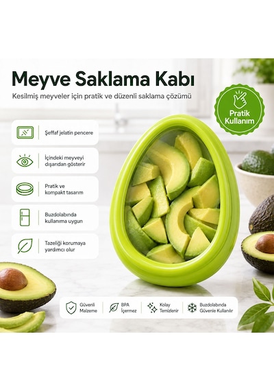 Sunup Sn-38870 Sebze Meyve Saklama Kabı Avokado Şeklinde Çok Renkli