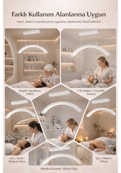 Askılı Led Kirpik Lambası Yarım Ay Lamba Salon Cilt Bakım Lambası Kumandalı 48w