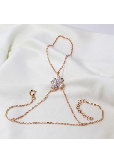 Zirkon Taşlı Yonca Rose Gold Kaplama 925 Ayar Gümüş Şahmeran Gümüş