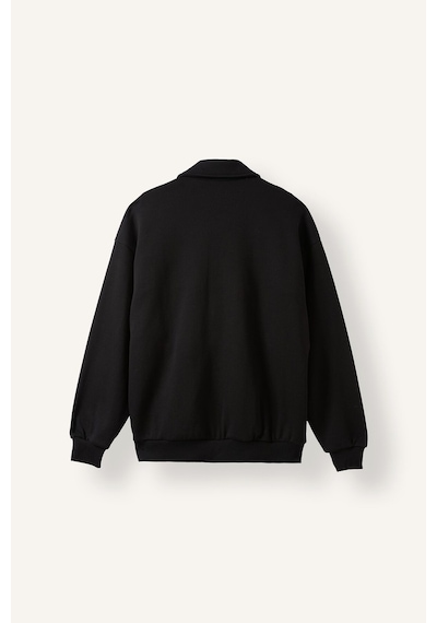 Defacto Boxy Fit Polo Yaka Fermuarlı Şeritli Sweatshirt Hırka I0631ax26aubk81 Siyah-bk81