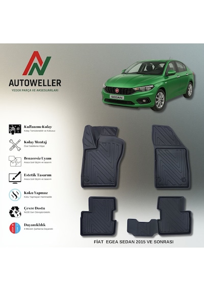 Fiat Egea 2015 Sonrası Uyumlu Havuzlu Oto Paspas Sedan