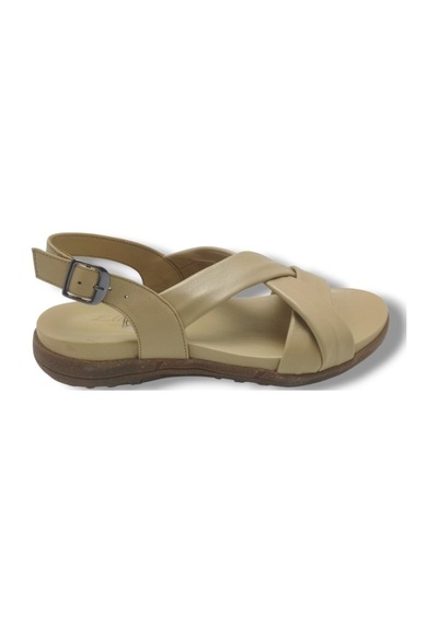 Ellanor S-687-26 Hakiki Deri Çapraz Bant Anatomik Taban Kadın Sandalet Bej