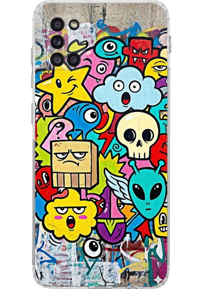 Samsung Galaxy A31 İle Uyumlu Grafiti Doodle Tasarımlı Şeffaf Silikon Kılıf Şeffaf