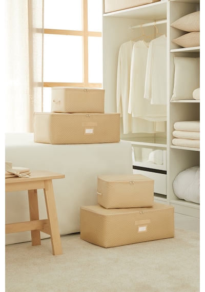 Ocean Home Textile 4'lü Bej Balıksırtı Hurç Set 2 Adet 30 x 22 x 18 / 2 Adet 52 x 28 x 21 cm