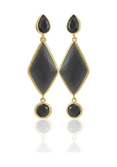 Kadir Jewellery 22 Ayar Altın Kaplama Kadın Sallantılı Küpe -el İşçiliği Ve Hipoalerjenik Küpe Siyah 15975432