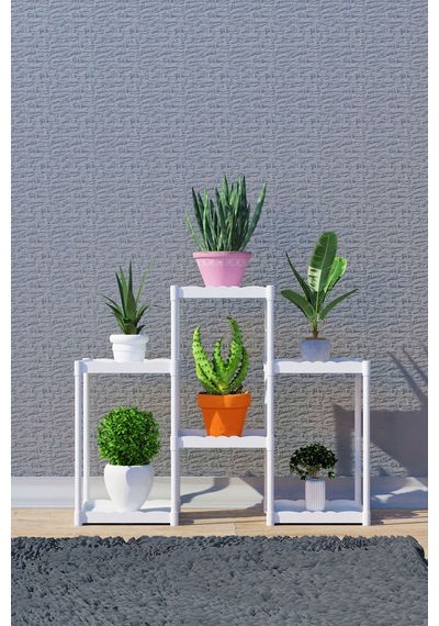 Işıl 6 Raflı Plastik Beyaz Saksılık Dekoratif Çiçeklik Saksı Standı 222 K B Beyaz
