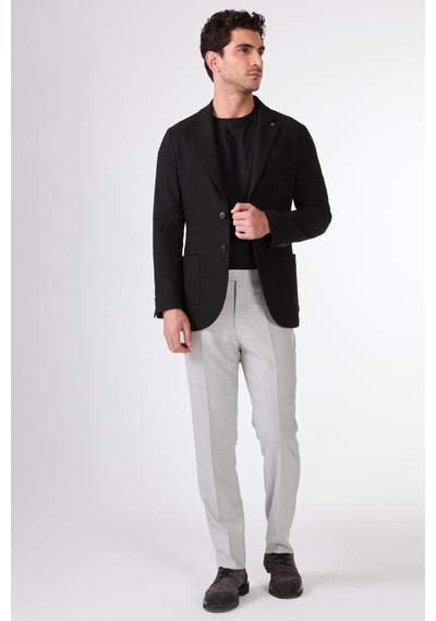Dufy Siyah Balıksırtı Erkek Ceket - Slim Fit Siyah